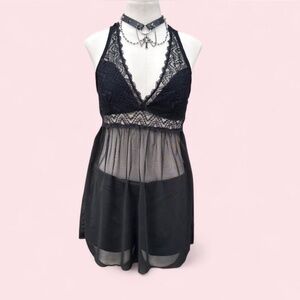 Marilyn Monroe black lace mesh babydoll mini dress